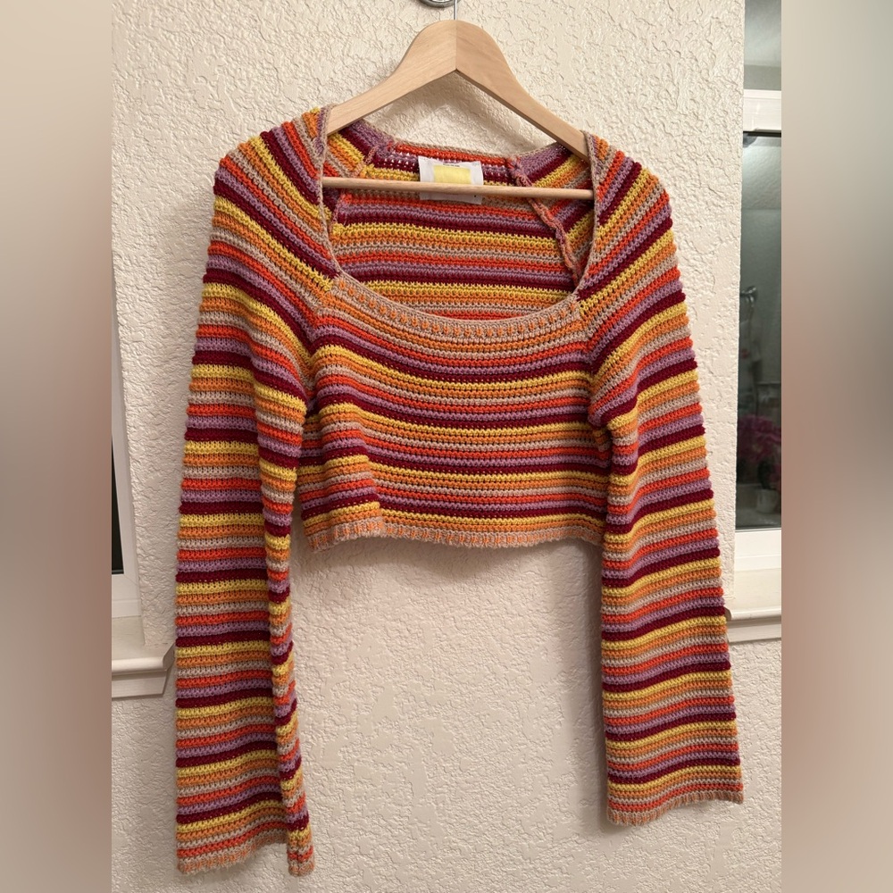 Festival Ready  Staples Knit Yellow The Label Crochet Sunset Knit Crop Top S-Med